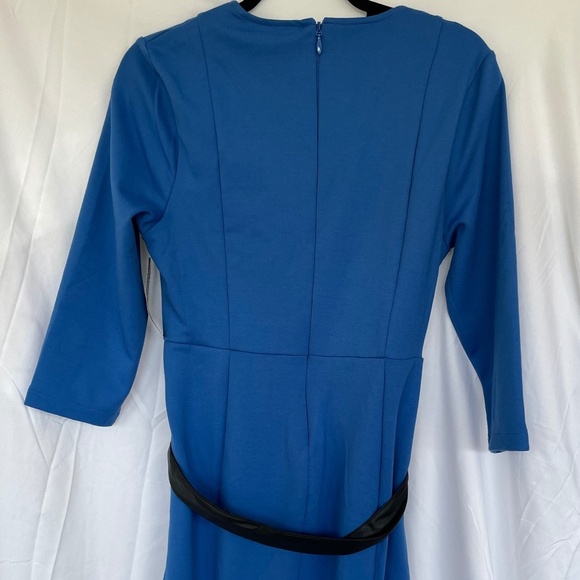 New York & Company Tall V-Neck Belted Flare Dress Super-flex Sz L/Petite - Picture 3 of 16